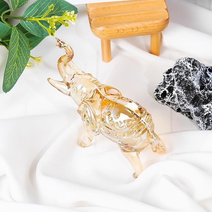 YWHL Champagne Crystal Elephant Figurine, Sparkling Art Animal Collectible Decoration for Home Table Centerpiece