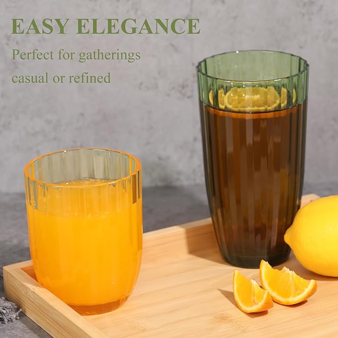 Acrylic Clear Highball Plastic Cups | Plastic Reusable Tumblers 15oz & 20oz (Set of 8) | Stackable | BPA-free Tumblers | Shatterproof | Top-rack Dishwasher Safe