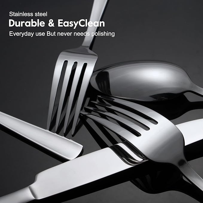 65 Piece Silverware Flatware Cutlery Set, Stainless Steel Fork Spoon Knife Sets for 12, Dishwasher Safe,Ergonomic Design Size and Weight