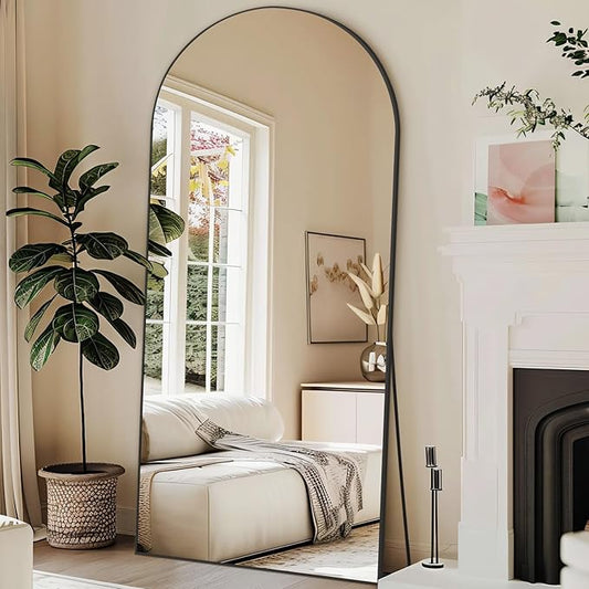 Arched Mirror Full Length, 71"x32" Large Floor Mirror Free Standing, Black Full Body Mirror for Bedroom Living Room Gym, Shatterproof Tempered Glass
