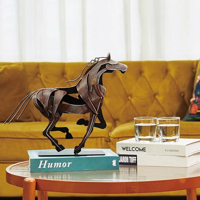 Horse Statue, Unique Metal Art Sculpture for Vintage Home Decor, Modern Decor, Gift for Horse Lovers (Retro Brown)