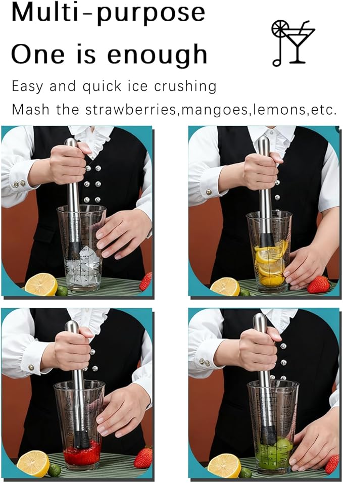 Muddler for Cocktails, Bar Tool Kit with Muddler,3 Long Handle Bar Cocktail Mixing Spoon and 1 Tong Food Ice Sugar Tong Stainless Steel Stirrer, Bar Accessories Tools for Mojitos Fruit Drinks