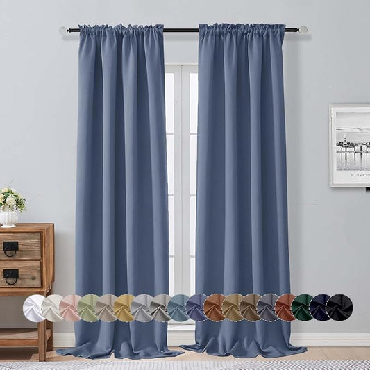 Aiyufeng Denim Blue Blackout Curtains for Bedroom 96 Inches Long 2 Panels, Thermal Insulated, Energy Saving Living Room Window Treatment Curtains Blackout Drapes, W40 x L96 Inch, Denim Blue