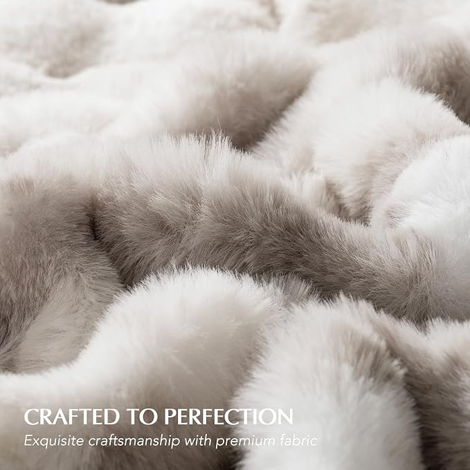EverGrace Ultra Soft Luxury Fluffy Faux Rabbit Fur Throw Blanket, Thick Warm Bubble Throw for Bed, Cozy Plush Reversible Blankets for Couch, Chair, Sofa, Light Grey, 80x90 Inches