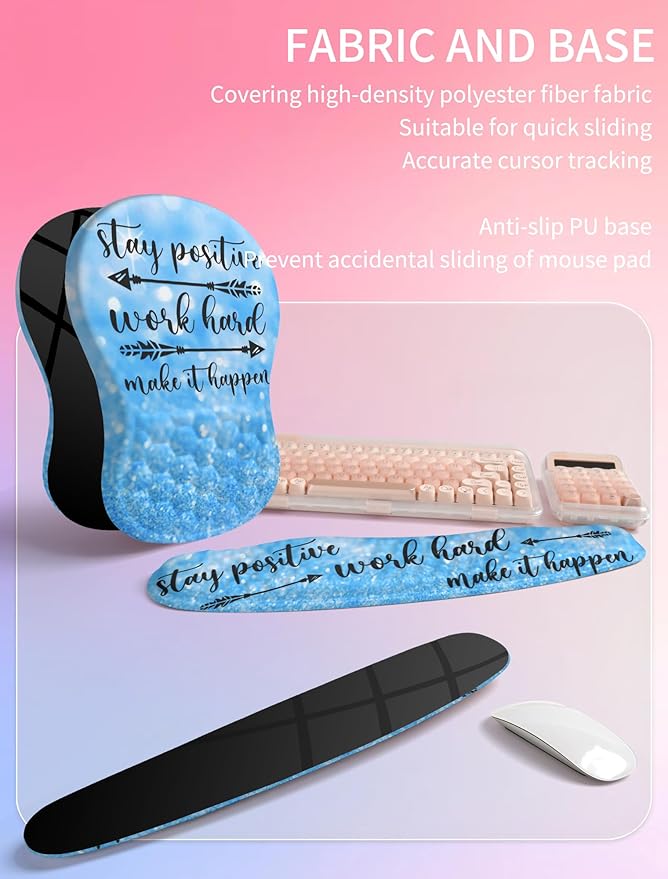 Hokafenle 2in1 Combination, Wave Keyboard Wrist Rest and Ergonomic Curvature Mouse Pad Wrist Support for Relieve Wrist Pain, Filled with Soft Cushion Memory Foam, Stay Positive