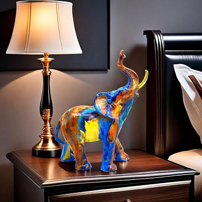 Colorful Elephant Statue Sculpture Figurine for Home, Office, Living Room, Desktop Decoration, Garden Outdoor Decor (Large)
