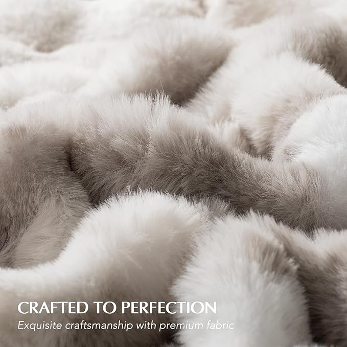 EverGrace Ultra Soft Luxury Fluffy Faux Rabbit Fur Throw Blanket, Thick Warm Bubble Throw for Bed, Cozy Plush Reversible Blankets for Couch, Chair, Sofa, Light Grey, 60x80 Inches