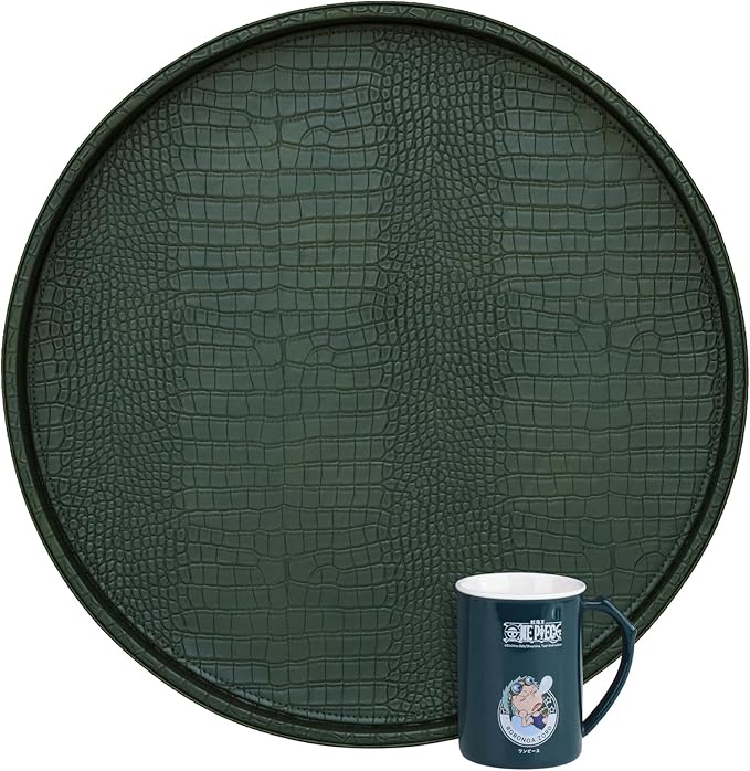 HofferRuffer Round Serving Tray 20'', Elegant Faux Leather Circle Ottoman Table Tray, Serve Tea Coffee Breakfast in Bedroom Living Room Kitchen(Green, 20")