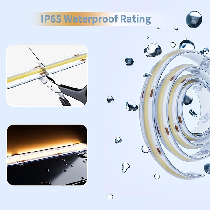 PAUTIX COB LED Strip Light IP65 Waterproof 32.8ft/10m 5040LEDs Warm White 2700K,High Lumen Flexible CRI93+ LED Tape 24V Super Bright,for Home&Office Lighting Project(Adapter&Dimmer Sold Separately)