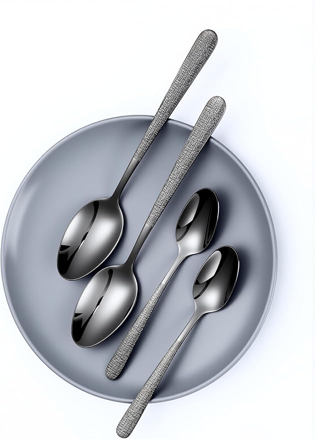 Drill Pattern Cutlery Set, 24-Piece Black Silverware Set With Steak Knives, Black Flatware Set For 4, Food-Grade Stainless Steel Set, Dishwasher Safe, Elegant Home Tableware and Dining Utensils