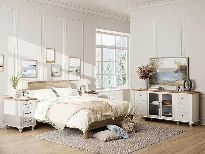 WAMPAT White End Table with Charging Station, Wood Side Table with 1 Drawer &1 Storage Cabinet, Mid Century Modern Nightstand with Power Outlets & USB Ports for Living Room, Bedroom