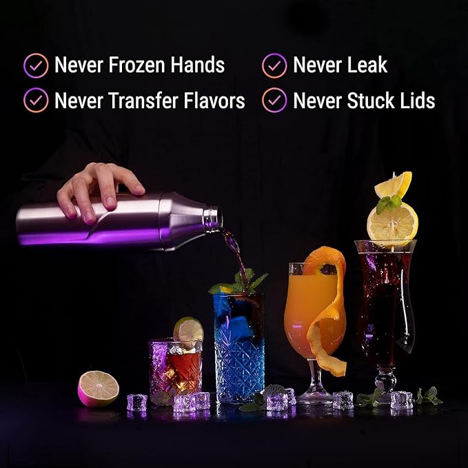 Lexenic Cocktail Shaker with Measurement Lid - Vacuum Insulated (Grey Butterfly)