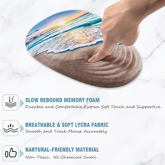 Sunset Mouse Pad, Ergonomic Mouse Pad with Wrist Rest Support, Non-Slip PU Base Desktop Mousepad for Pain Relief, Computer, Office & Home, Beach