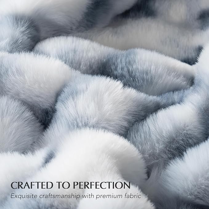 EverGrace Ultra Soft Luxury Fluffy Faux Rabbit Fur Throw Blanket, Thick Warm Bubble Throw for Bed, Cozy Plush Reversible Blankets for Couch, Chair, Sofa, Cloud Blue, 50x60 Inches