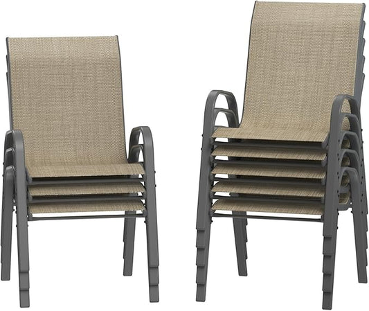 Amopatio Patio Chairs Set of 8, Outdoor Stackable Dining Chairs for All Weather, Brown, Breathable Garden Outdoor Furniture for Backyard Deck