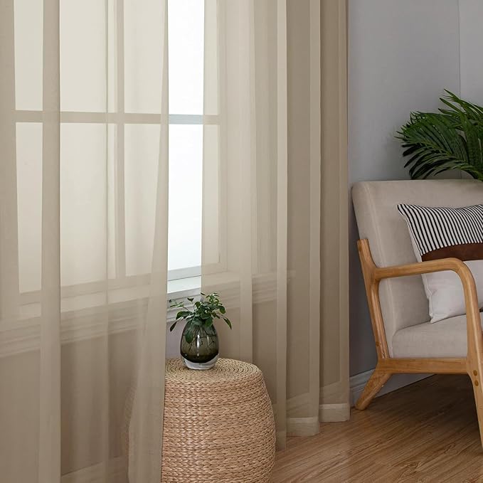 Aiyufeng Taupe Sheer Curtains 72 Inches Long 2 Panels Set, Semi Transparent Voile Rod Pocket Sheer Window Drapes for Bedroom Bed Canopy Living Room Dining Wedding Party Backdrop, 42W x 72L inch