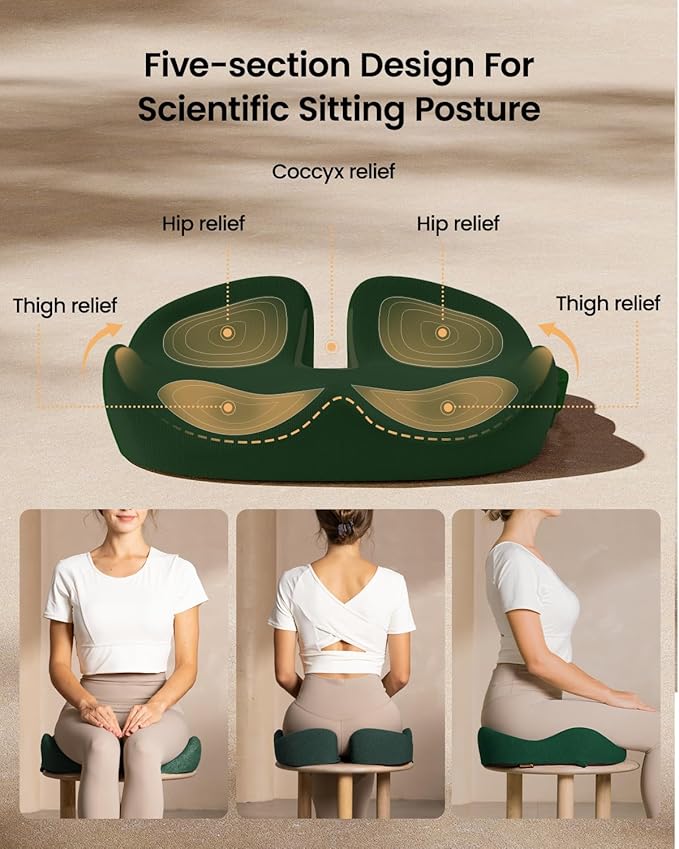 ProtoArc Seat Cushion, Office Chair Cushion for Sciatica, Coccyx Cushion, Ergonomic Memory Foam Seat Cushion for Car, Home, Pressure Relief Pad for Hip, Tailbone, All Day Comfort - Dark Green