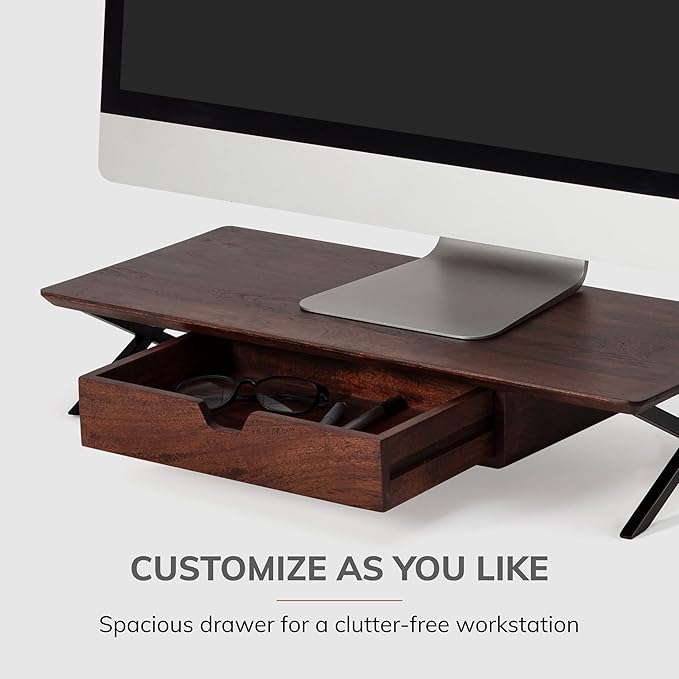 Anji Mountain Monitor Stand - Desktop Organizer & Laptop Riser, Ergonomic Monitor Riser, Space-Saving Monitor Stand for Desk, Durable Construction, Easy Assembly, Ideal for Home & Office,Walnut