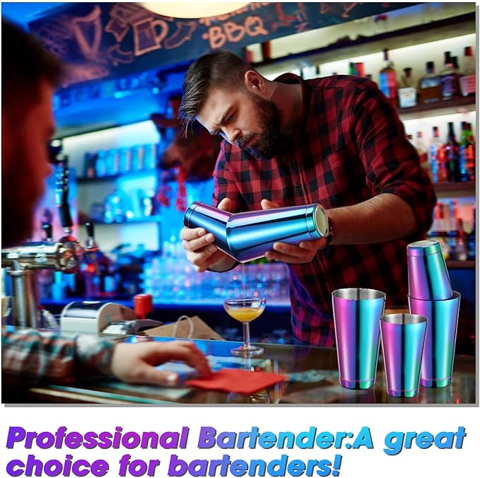 Sabary 6 Pcs Cocktail Shakers Professional Bar Shaker Boston Set Stainless Steel Martini Drink Mixer Basic Tool Weighted Shake Metal Can Cocktail Shaker Set, 18 Oz, 28 oz (Colorful)