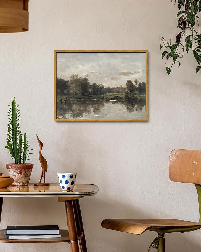 KISSFOX Framed Vintage Landscape Wall Art Natural Scenery Canvas Prints Colorful Painting Artwork Rustic Farmhouse Pictures Decor Living Room Office Bedroom Bathroom Kitchen