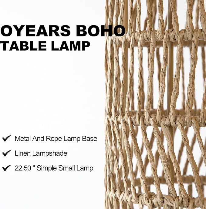 OYEARS 22.5" Boho Table Lamps Set of 2 for Living Room, Bedside Lamp for Nightstands, Rattan Lamp for Bedroom, Farmhouse Table Lamp for Room Decor, End Table, Retro, Brown（Not Include Bulbs）