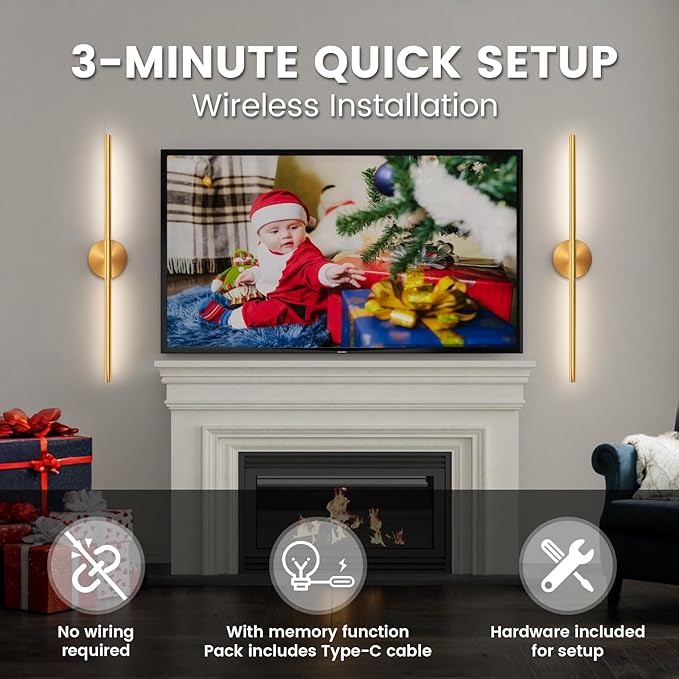 Battery Operated Wall Sconces Set of 2, 360°Rotation Wireless Rechargeable Wall Lights: Dimmable Detachable Wall Lamp with Remote Control, 3000K-6000K Infinite Dimming Wall Sconce 34.7 Inch