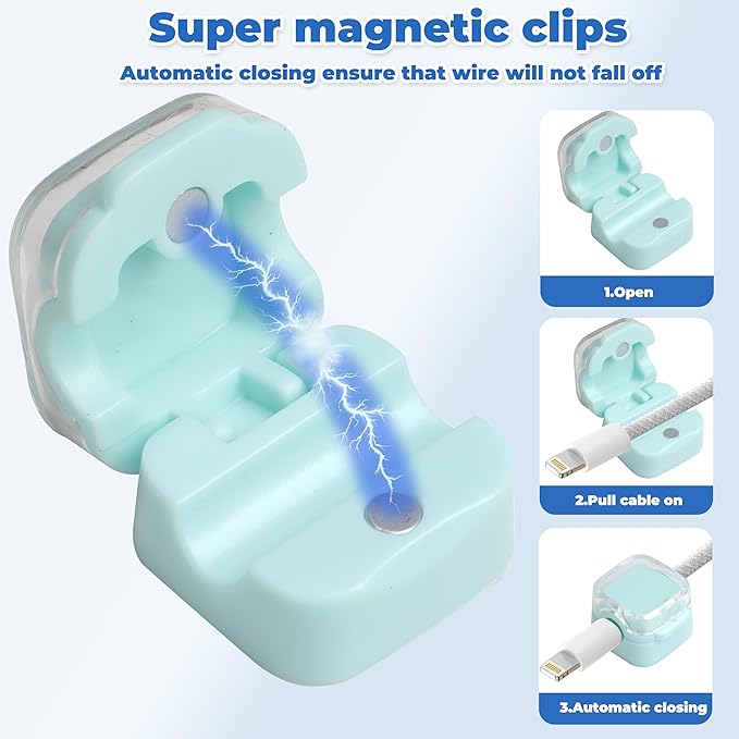 6 Pcs Cable Management Clips for Home Office Desk Cord Keeper Organizer Accessories Charger USB Wire Organizer Cord Holder for Nightstand Automotive (Blue)