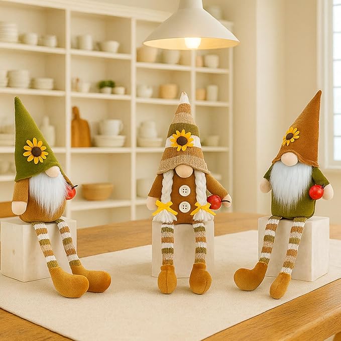 Thanksgiving Decorations Fall Decor 3PCS Fall Pumpkin Gnomes Plush for Thanksgiving Day Gift, Fall Decorations for Home, Fall Leaves and Dangle Legs Gnomes for Fall Table Ornaments