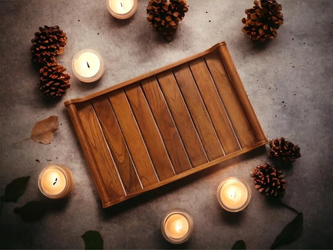 Vesta Homes Set of 2 Romper Teak Wood Rectangular Serving Tray for Home/Kitchen/Restaurant/Office Organizer/Dining Table|Premium Wooden Trays| 18 X 12 ; 15 x 10 inches | Handcrafted in India