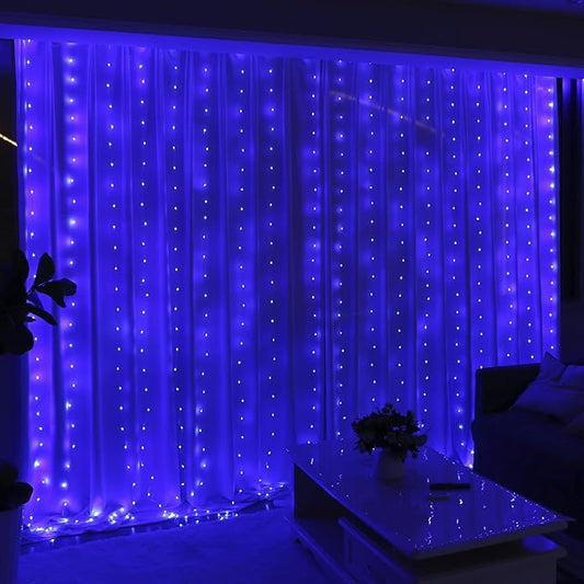 HXWEIYE 300LED Fairy Curtain Lights, 9.8x9.8Ft Tangle-Free USB Plug in 8 Modes Timer Christmas String Hanging Lights with Remote for Bedroom Backdrop Wedding Party Home Wall Garden, Blue