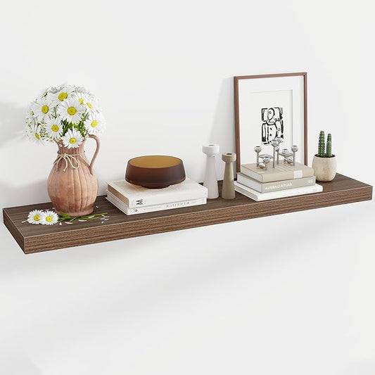 48 Inch Floating Shelves, 12 Inch Deep Floating Shelves for Wall, Floating Shelf with Invisible Brackets, Deep Shelves for Bathroom, Bedroom, Living Room, 1 Pack, Walnut