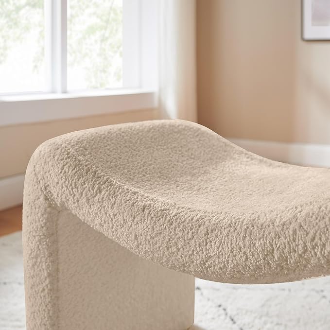 Modern Boucle Ottoman, Vanity Stool Chair, Foot Stool with Wooden Legs Sofa Bench Footstool Extra Seat for Vanity, Makeup Room, Living Room, Entryway, Set 2, Camel