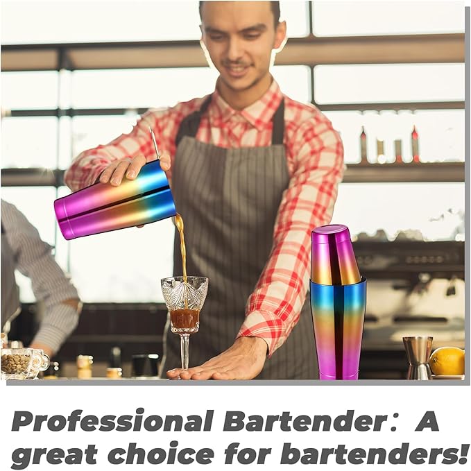 Sabary 6 Pcs Cocktail Shakers Professional Bar Shaker Boston Set Stainless Steel Martini Drink Mixer Basic Tool Weighted Shake Metal Can Cocktail Shaker Set, 18 Oz, 28 oz (Gradient Color)