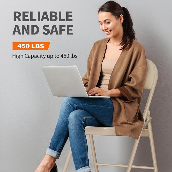 4 Pack Folding Chairs with Cushion – Padded Memory Foam Khaki Seating Space-Saving Foldable Chairs for Indoor Outdoor Weddings, Parties, Backyard & Office Events (Khaki, 4 Pack)