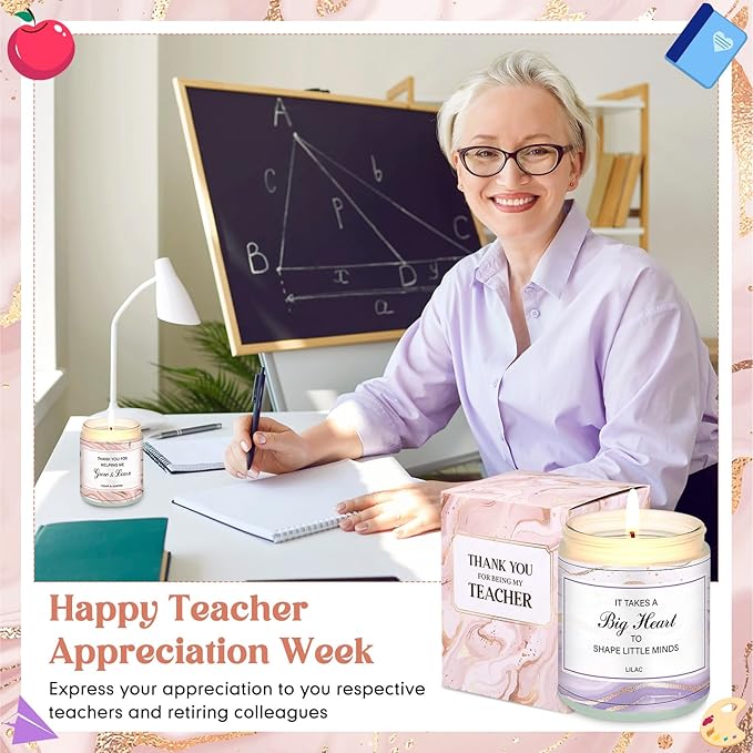 6 Pack Christmas Teacher Appreciation Gifts Scented Candles Bulk Large 7 oz Soy Wax Thank You Teacher's Day Graduation Retirement Gifts Jar Candles Set Bundle Long-Lasting Scents for Women