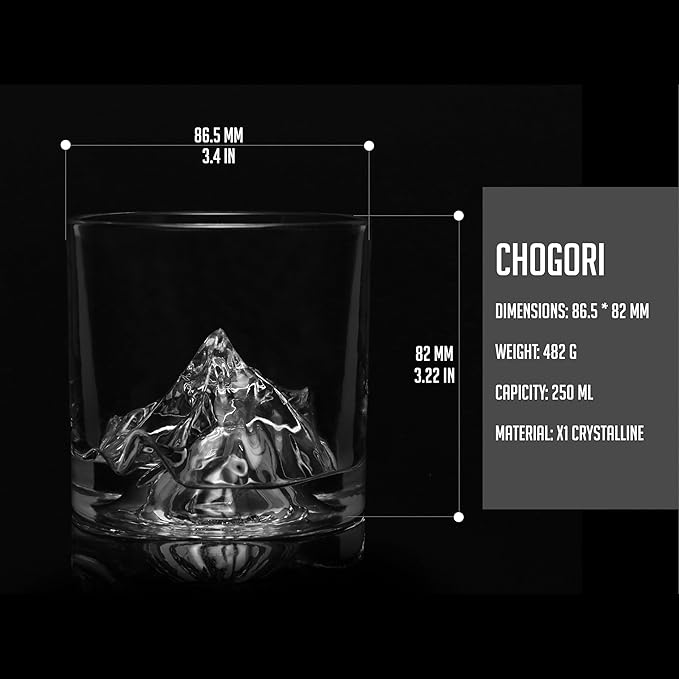 LIITON K2 Nepalese Heavy Crystal Whiskey Glasses Gift Set of 2, Thick Freezable Bourbon Glass 1lb Each, Premium Whiskey Gifts for Men, Frozen Crystal Chills Cocktails, 10 oz