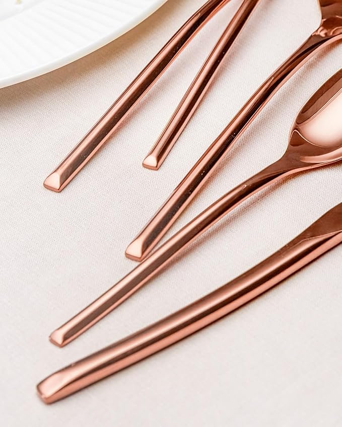 Lemeya 20-Piece Rose Gold Silverware Set for 4,Modern 18/10 Stainless Steel Flatware Set,Luxury Cutlery Set,Unique Utensils Set for Restaurant,Spoons and Forks Set,Mirror Polished,Dishwasher Safe