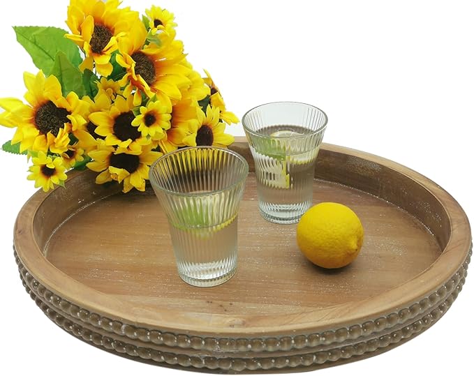 Carah & Cossh Oval Wooden Tray, Modern Decorative Tray 16''x12'', Oval Farmhouse Rustic Serving Tray, Table Centre Tray, Perfect for Storage and Display (Brown)