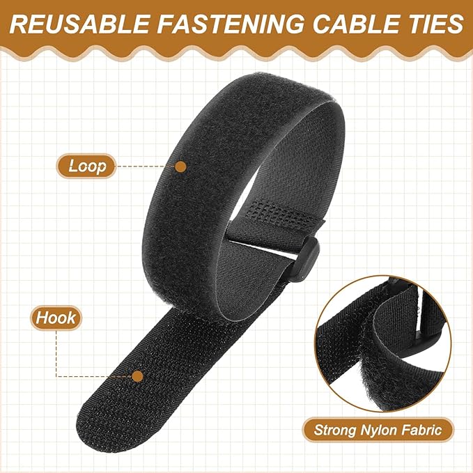 PATIKIL 12 x 0.79 Inch Reusable Cable Ties 10 Pcs Adjustable Hook and Loop Straps Cord Management Wire Wrap Cord Ties Organizer for Home Office Cables, Black