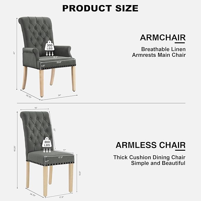 AODCHR Upholstered Fabric Accent Dining Chair Set of 5, Elegant Tufted Dining Room Chairs, Kitchen Room 1 Arm with 4 Armless, Dark Grey