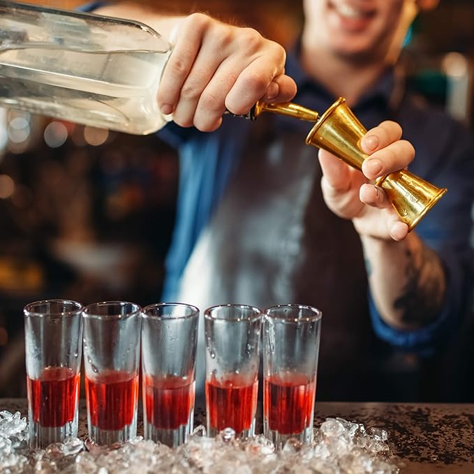 Homestia 2PCS Double Jigger & Cocktail Jigger Stainless Steel 1 oz 2 oz Alchohol Measuring Tools, Japanese Jigger with Measurements Inside for Bartending - Bar Tools for Bartender (Gold)