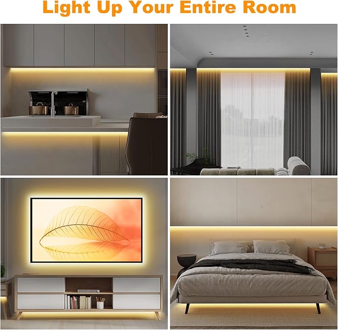 Smart White COB Led Strip Light with Remote, 32.8ft 3000K Bright Warm White WiFi COB Light Strip Compatible with Alexa Google, Dimmable Indoor Led Lights for Cabinet, Room, 2 Rolls of 16.4ft