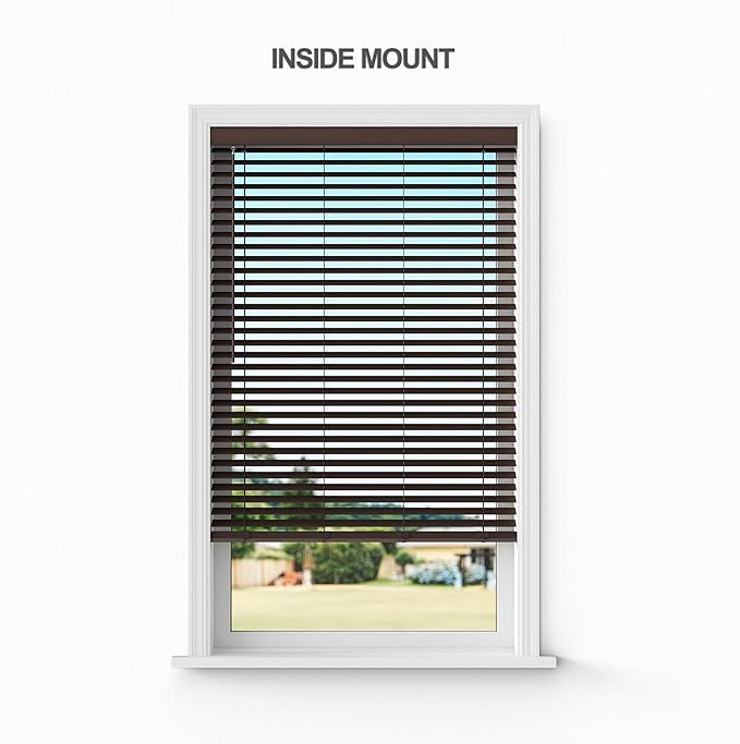 2 Inch Cordless Room Darkening Faux Wood Blind - 53.25" W x 60" L - Walnut, Over 1,000 Custom Sizes Starting at 18.97, Inside or Outside Mount, Venetian Shades for Interior Windows by Lumino
