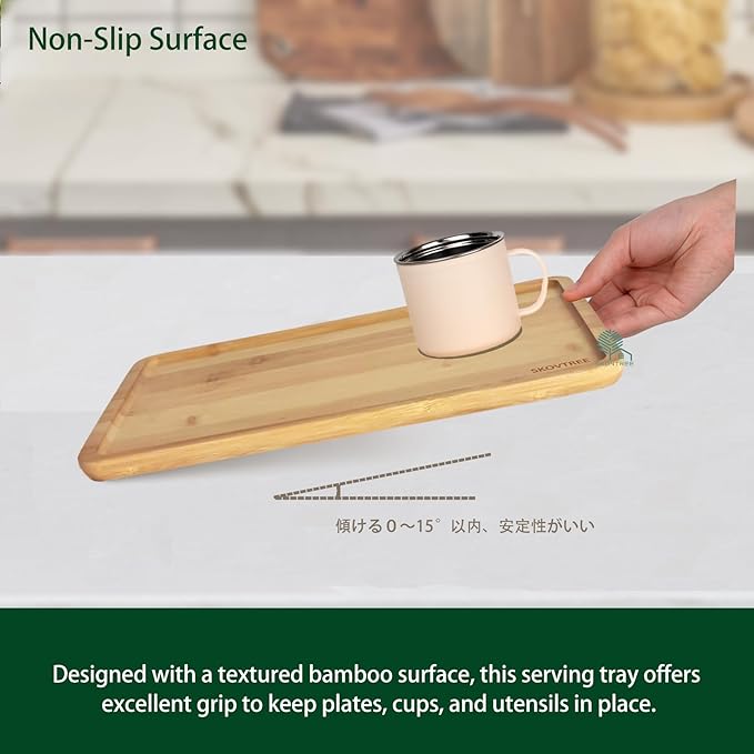 Bamboo Tray for Serving Food, Tray for Eating and Serving Coffee, Tea, 13.0×9.1 Inch