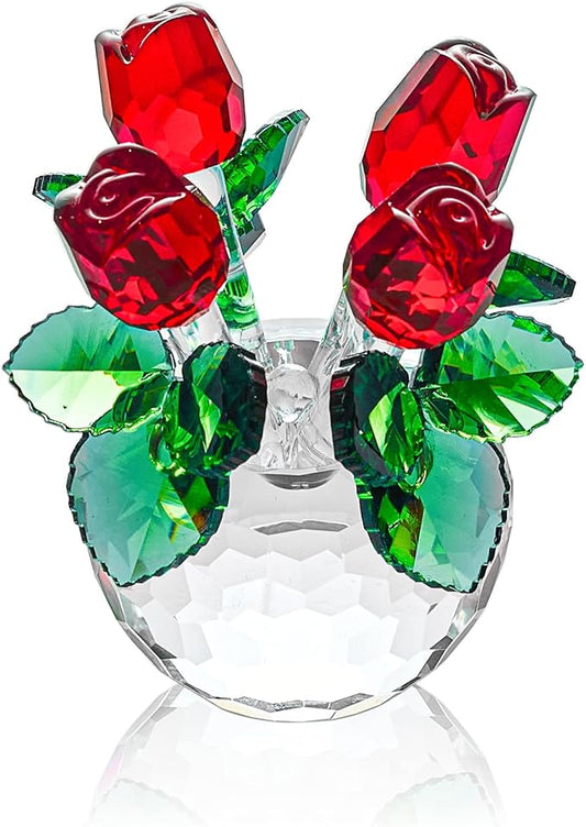 HomeRoots Crystal Red Rose Bouquet Figurine - Glass Flowers for Home Decor & Special Occasions - Unique Collectible Roses Ornament | Romantic Gifts for Her on Valentine's, Christmas, Anniversary