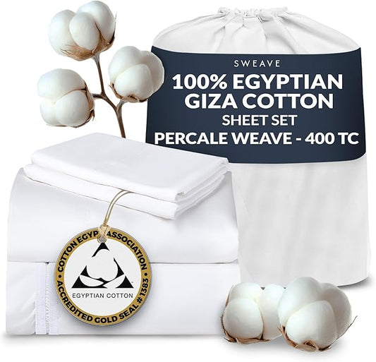 100% Egyptian Cotton Percale Sheets Full Size - Genuine Luxurious 400 Thread Count - Naturally Crisp, Breathable, Skin-Friendly & Cooling - Softer After Each Wash - Oeko-TEX Certified Giza