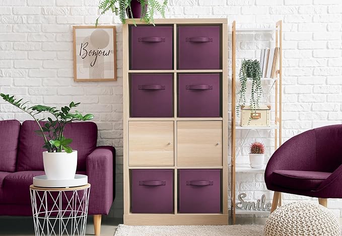 Sorbus Foldable Storage Cubes - 6 Fabric Baskets for Organizing Pantry, Closet, Shelf, Nursery, Playroom, Toy Box, Cubby - 11 Inch Dual Handle Collapsible Closet Organizers and Storage Bins (Purple)