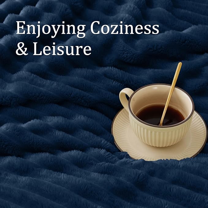 BEDELITE Twin Blanket for Couch & Bed, 300GSM Soft & Warm Fleece Blanket, Decorative and Giftable Striped Navy Blankets for Women, Men, 60"x80"