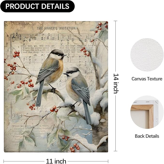 DSHFG Vintage Winter Woodland Animals Wall Decor, Woodland Animals Canvas Wall Art Decor Framed Set of 3, Winter Rabbit Wall Decor for Home Farmhouse Living Room, Housewarming Gifts 14x11 Inch