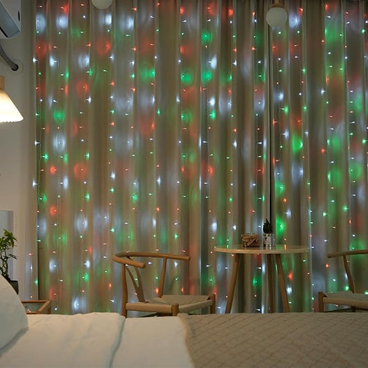 JMEXSUSS 300LED Red White and Green Christmas Curtain Lights with Remote, Indoor Christmas String Lights Plug in, Christmas Window Hanging Lights for Bedroom Wall Party Yard Outdoor Decor, 9.8x9.8ft